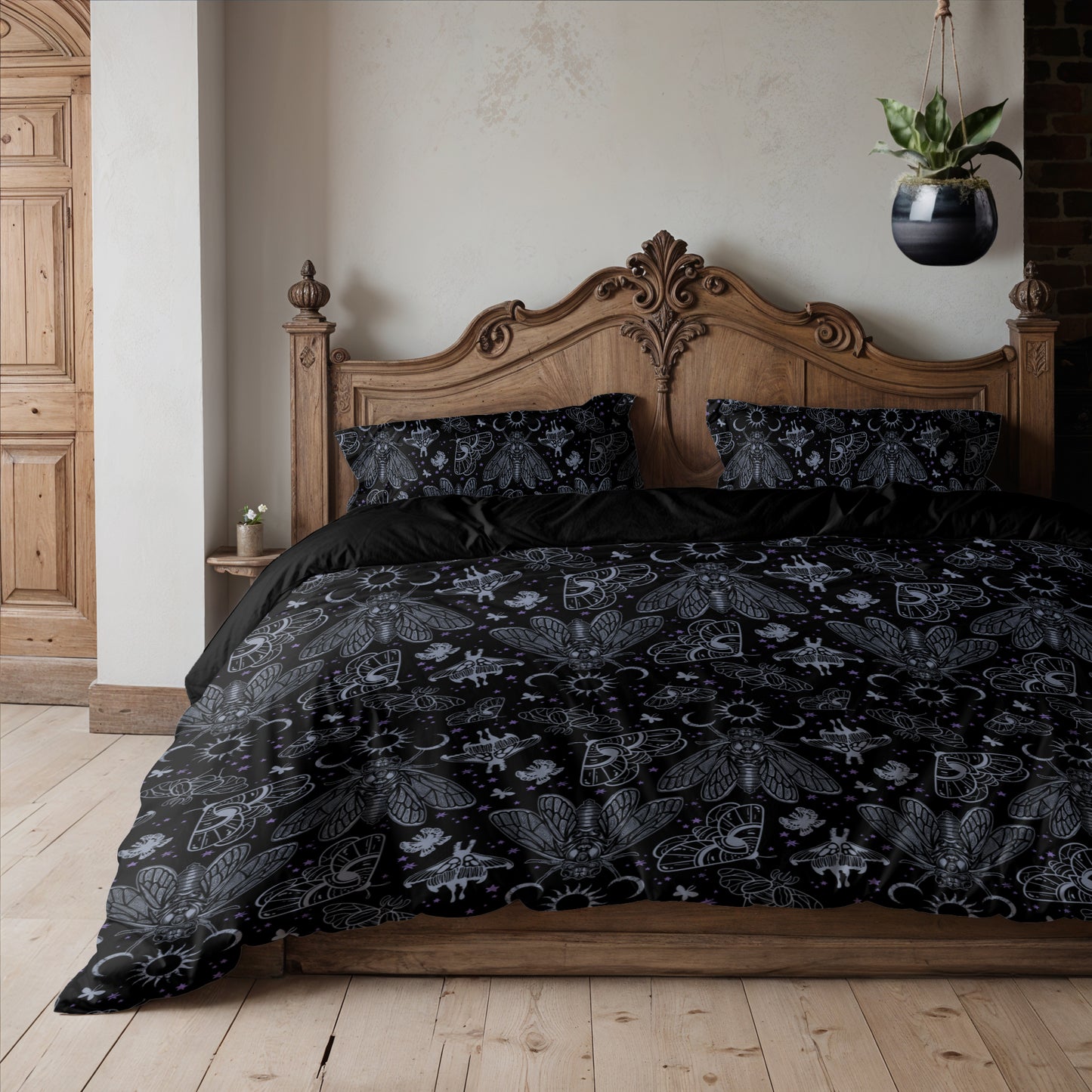 Occult Cicada Three Piece Bedding Set - Cool Tones - Red Finch Creations
