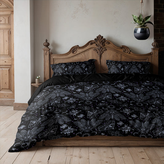 Occult Cicada Three Piece Bedding Set - Cool Tones - Red Finch Creations