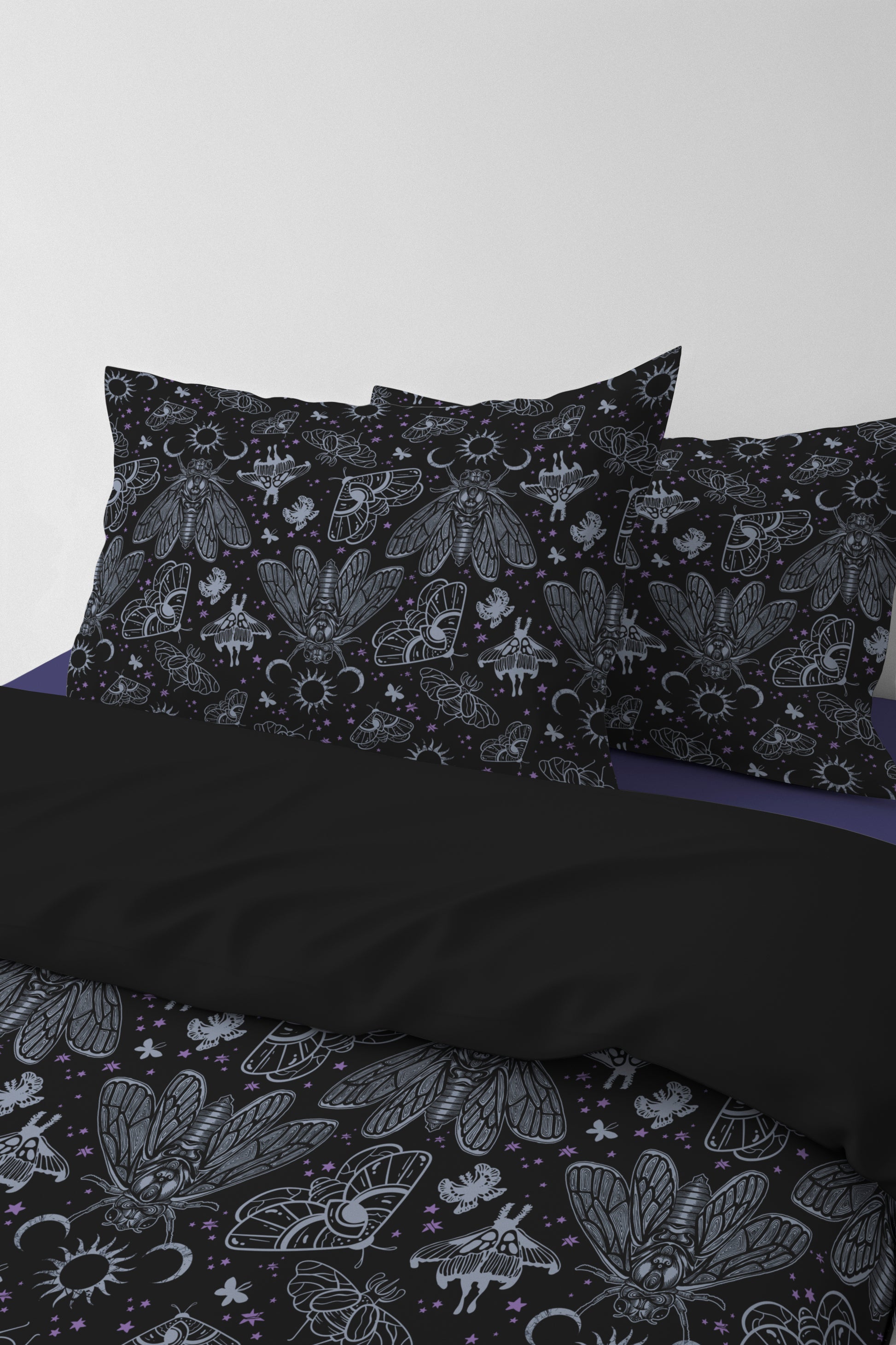 Occult Cicada Three Piece Bedding Set - Cool Tones - Red Finch Creations