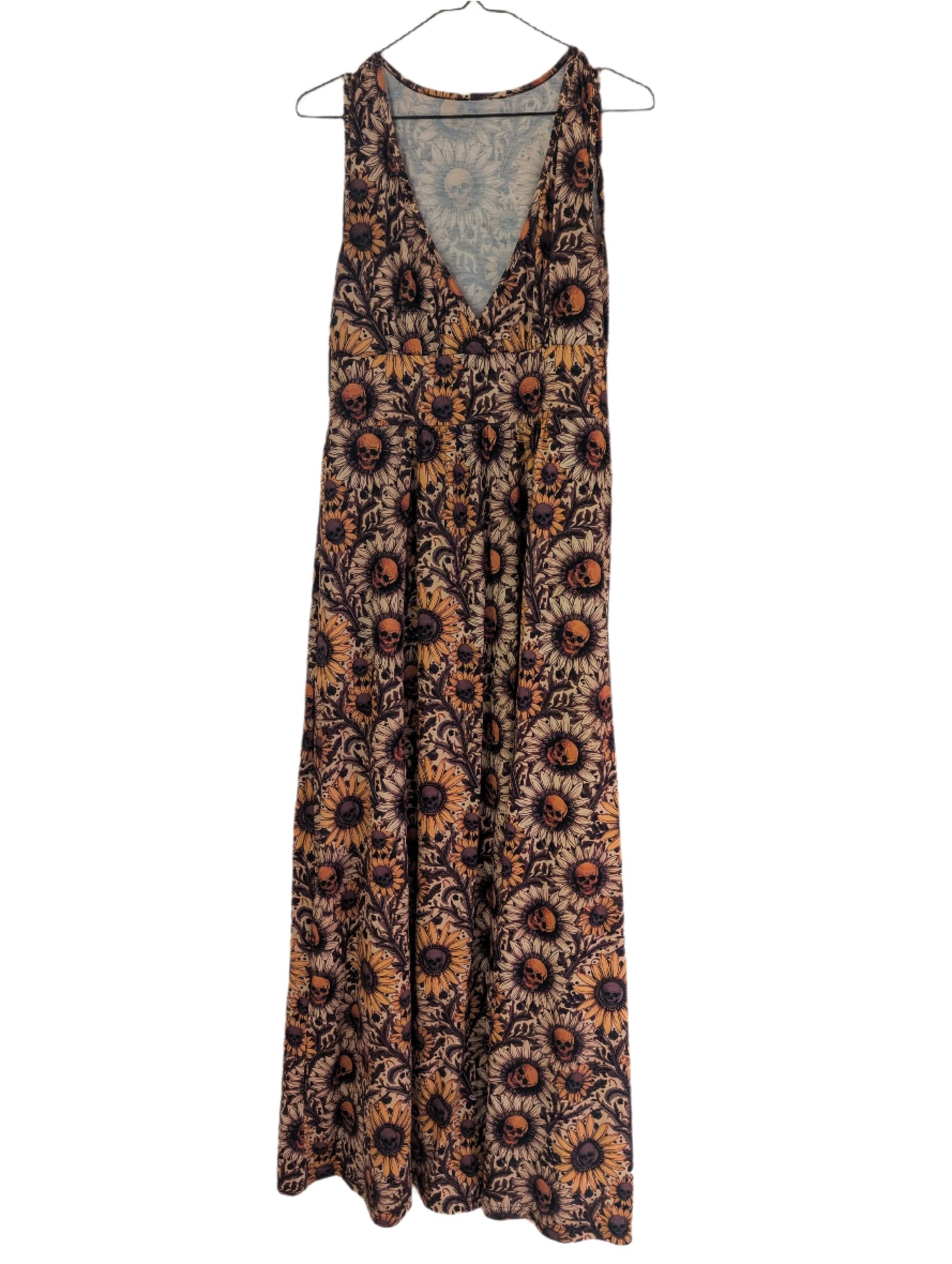 Sunflower Skull Maxi Dress with Pockets