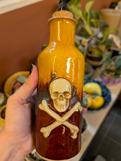 Handmade Skull & Crossbones Ceramic Dispenser – Gothic Apothecary Soap Bottle