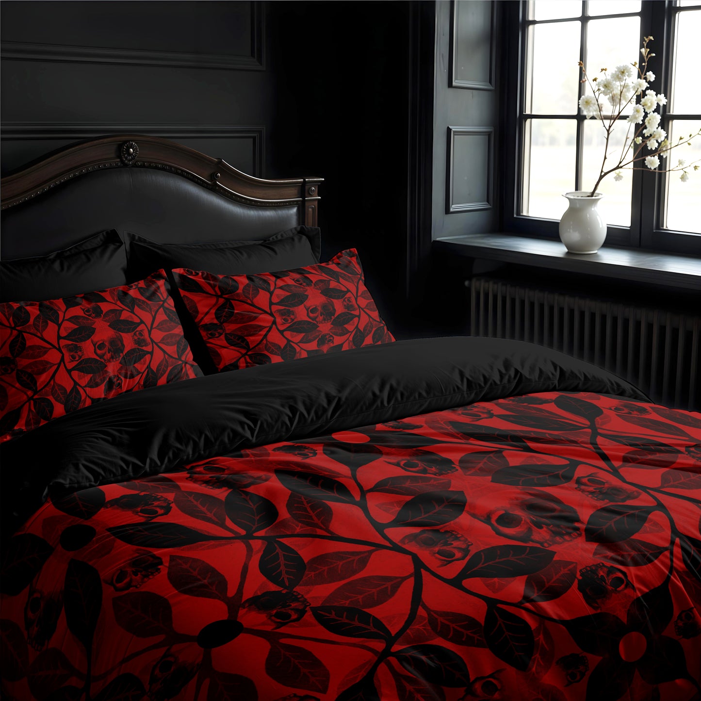Red Botanical Skull 3-Piece Bedding Set