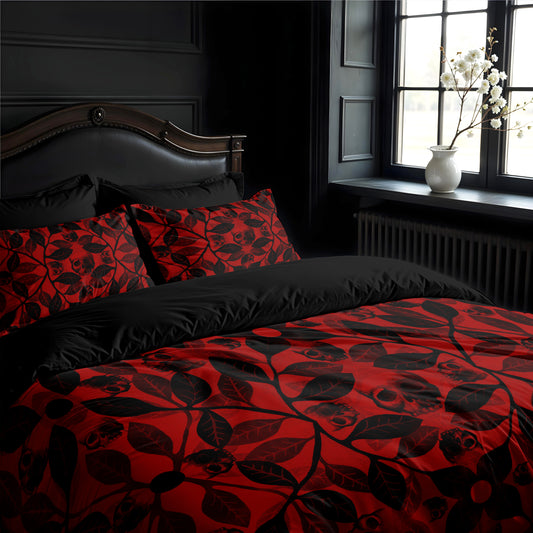 Red Botanical Skull 3-Piece Bedding Set