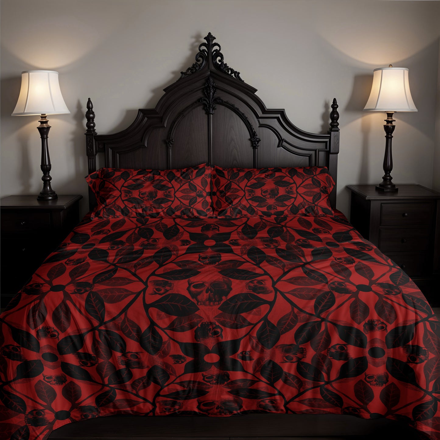 Red Botanical Skull 3-Piece Bedding Set