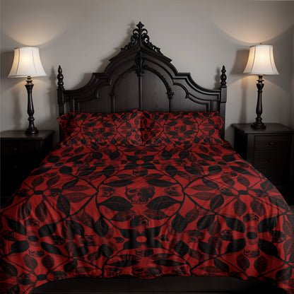 Red Botanical Skull 3-Piece Bedding Set