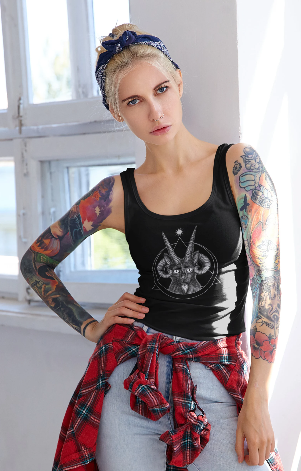 Horned Demon Cat Racerback Tank-top - Black - Red Finch Creations