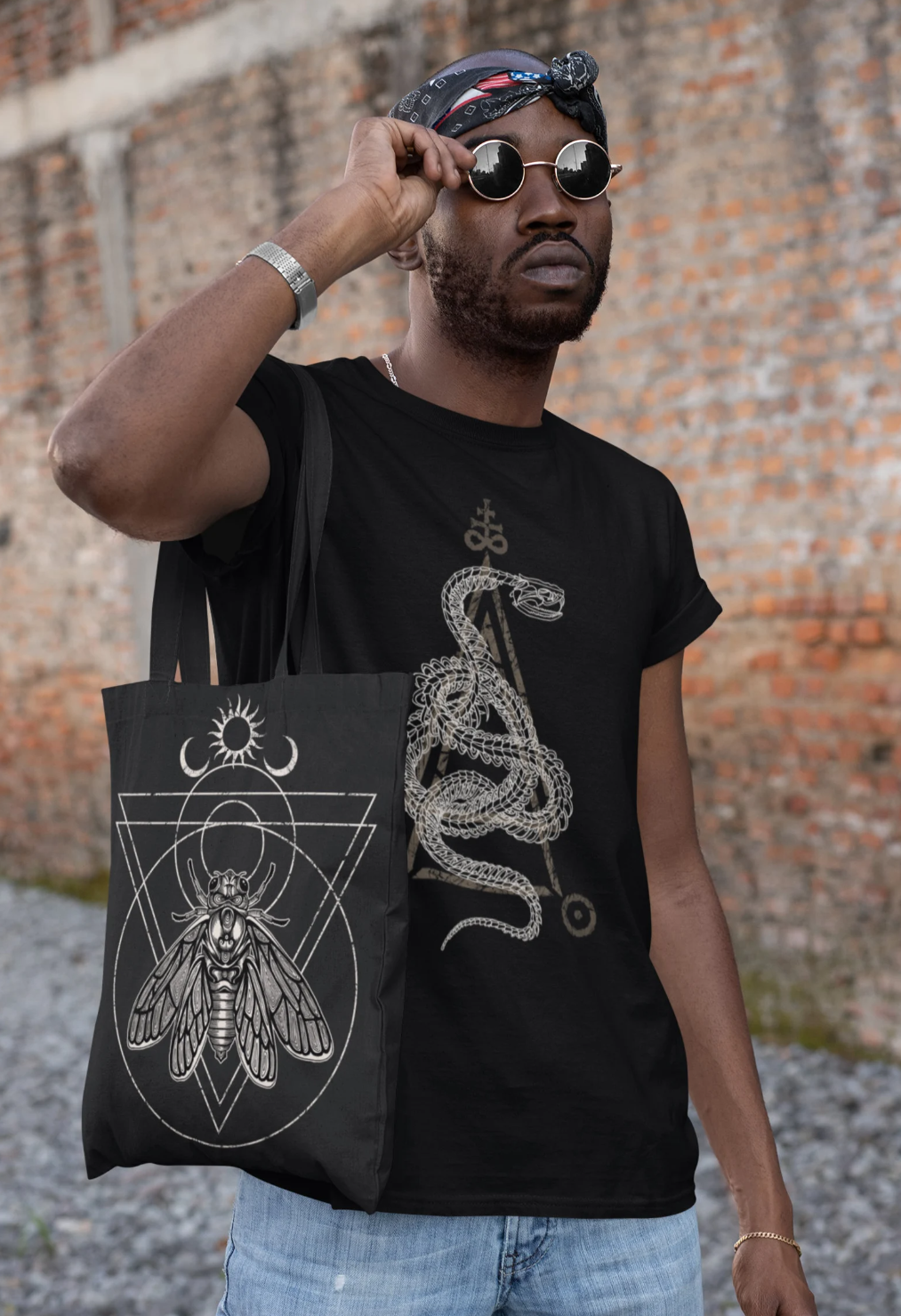 Occult Snake Skeleton Unisex T-Shirt - Black - Red Finch Creations