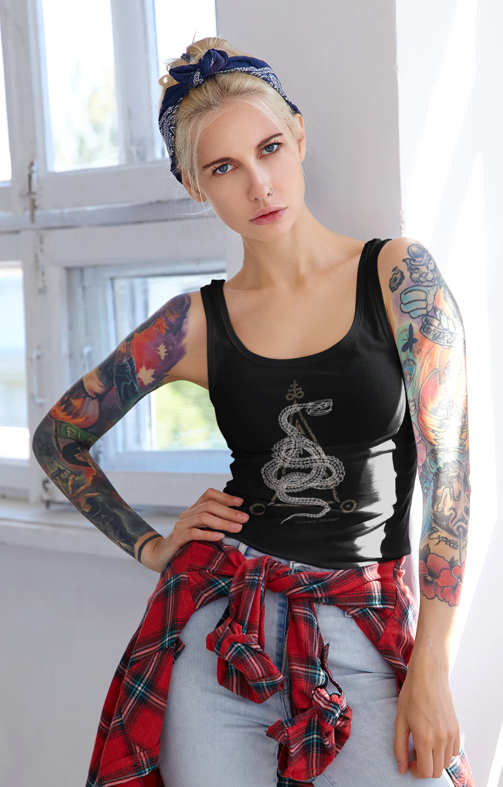 Occult Snake Skeleton Racerback Tank-top - Black - Red Finch Creations