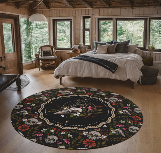 Enchanted Forest Dark Cottagecore Round Rug - Red Finch Creations