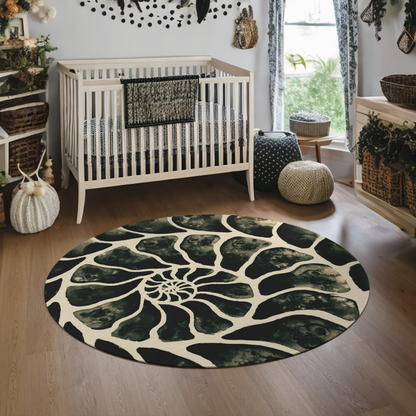 Macabre Ammonite Skull Round Rug - Red Finch Creations