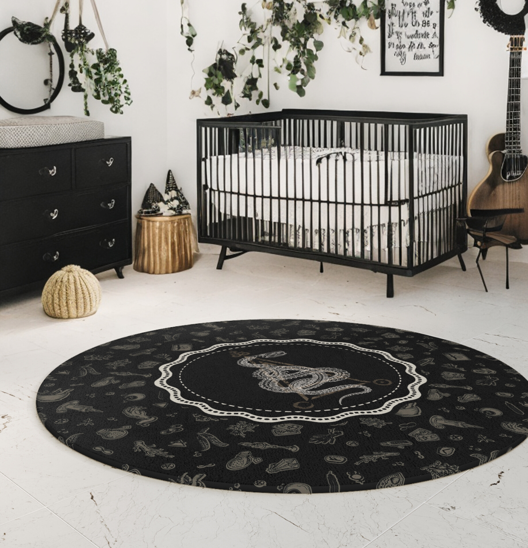 Occult Snake Skeleton Round Rug - Red Finch Creations