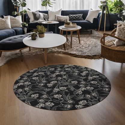 Gothic Floral Skull Flower Round Rug - Red Finch Creations