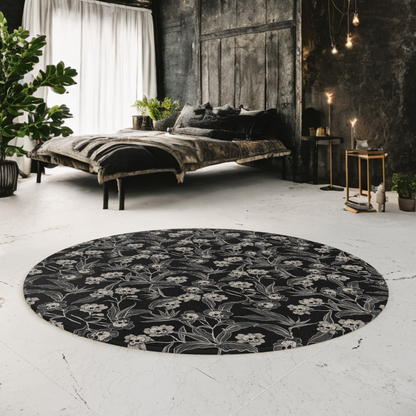 Gothic Floral Skull Flower Round Rug - Red Finch Creations