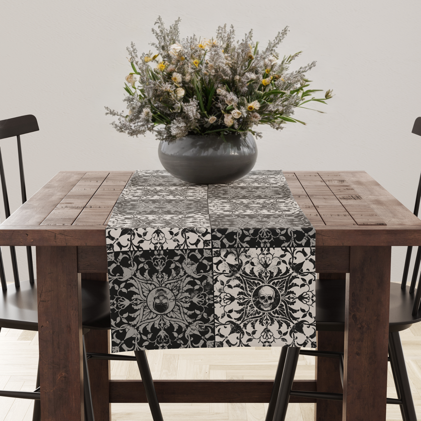 Gothic Checkered Tile Table Runner - Black & White - Red Finch Creations