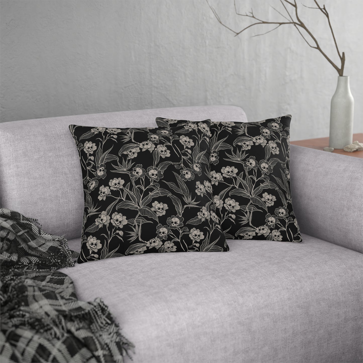 Gothic Floral Skull Flower Throw Pillow Cover - Red Finch Creations