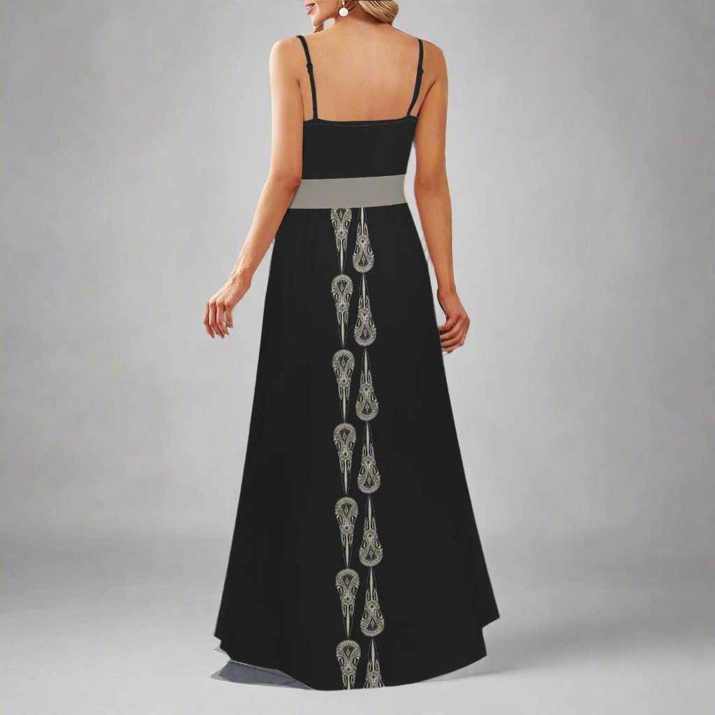 Ornate Gothic Raven Skull Evening Gown in Black and Grey