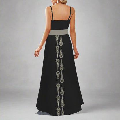Ornate Gothic Raven Skull Evening Gown in Black and Grey
