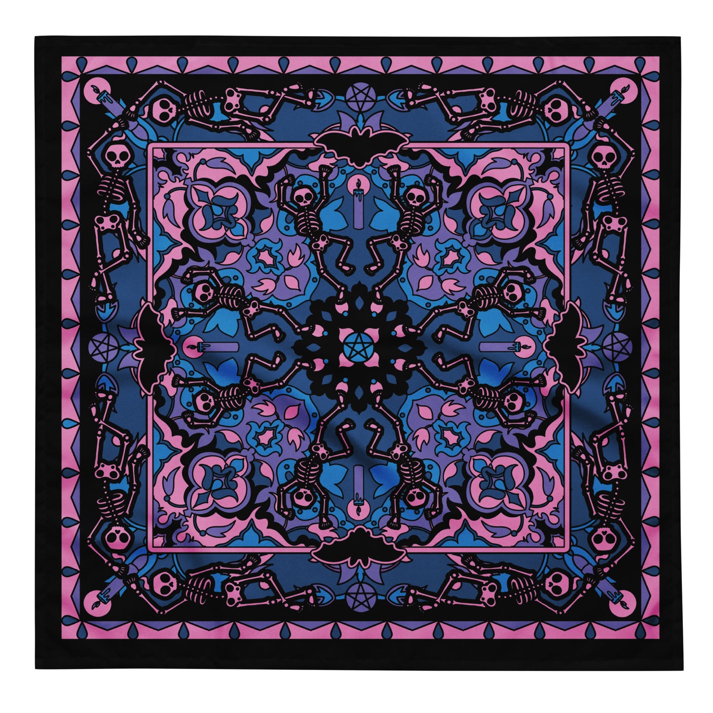 Dancing Skeleton Bandana - Pink, Turquoise, + Black - Red Finch Creations