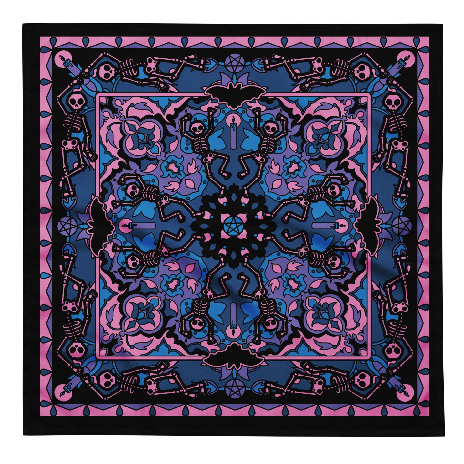 Dancing Skeleton Bandana - Pink, Turquoise, + Black - Red Finch Creations