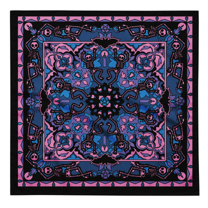 Dancing Skeleton Bandana - Pink, Turquoise, + Black - Red Finch Creations