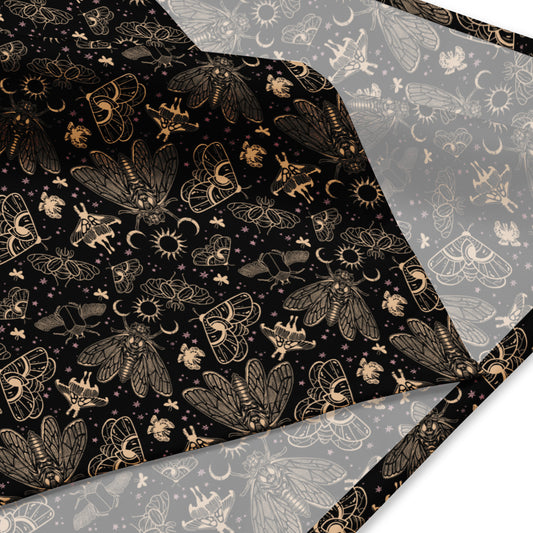 Witchy Cicada & Moth Bandana - Black + Gold - Red Finch Creations