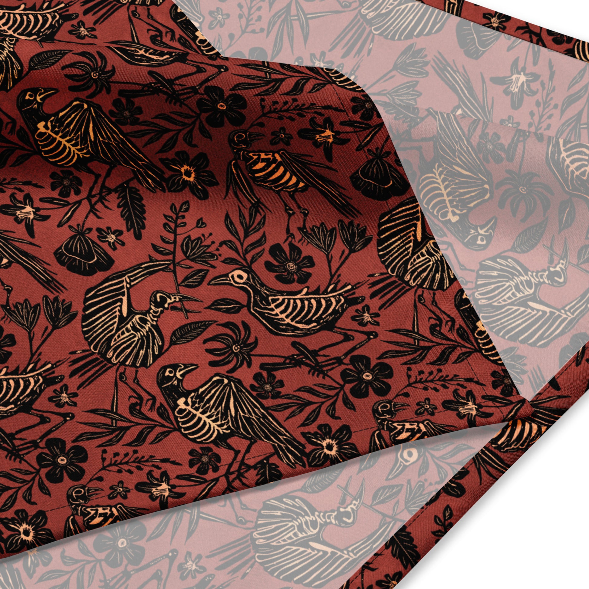 Gothic Autumn Bird Skeleton Bandana - Rust Red - Red Finch Creations