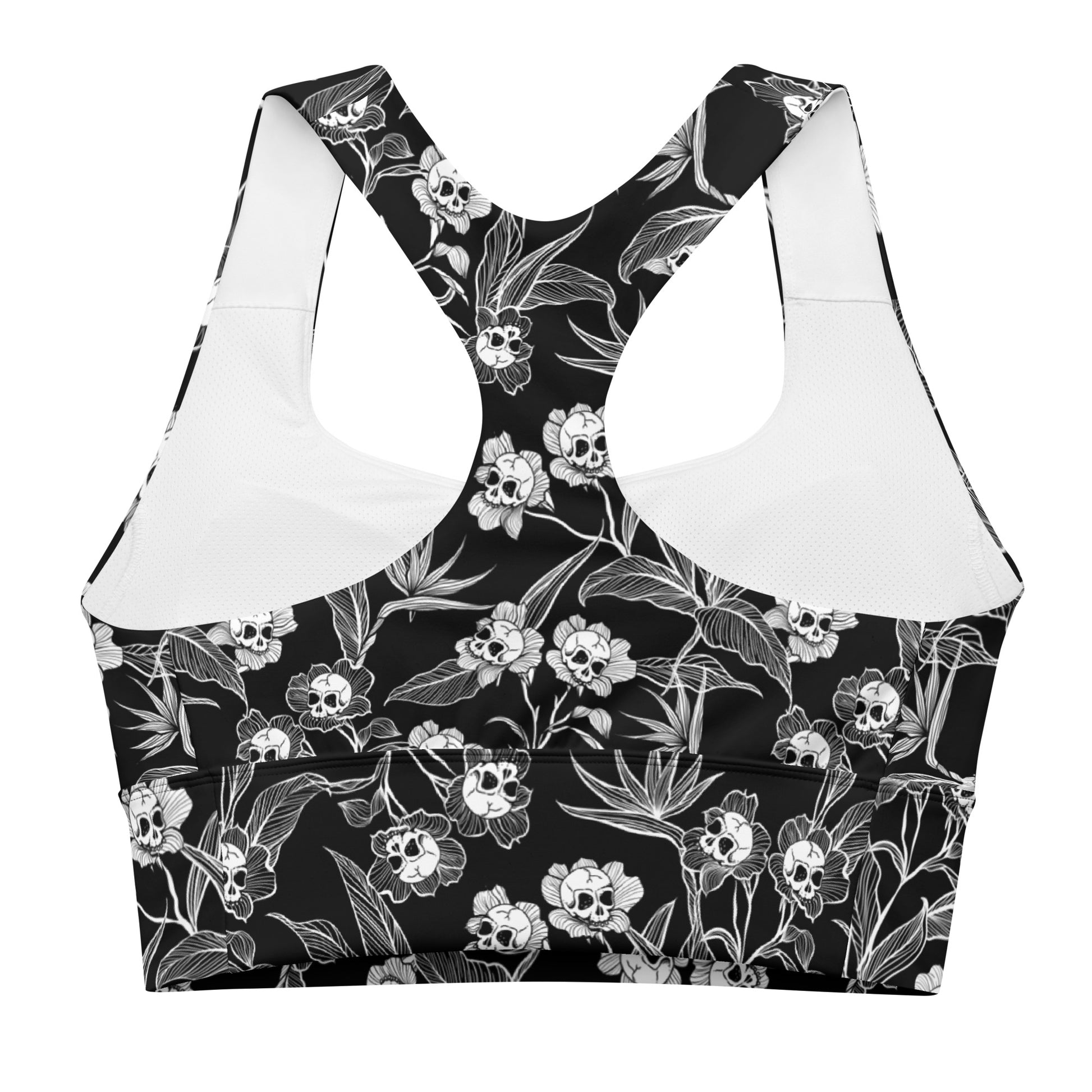 Gothic Floral Full-coverage Bikini Top/Sports Bra - Black + White - Red Finch Creations