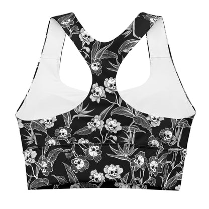 Gothic Floral Full-coverage Bikini Top/Sports Bra - Black + White - Red Finch Creations