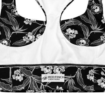 Gothic Floral Full-coverage Bikini Top/Sports Bra - Black + White - Red Finch Creations