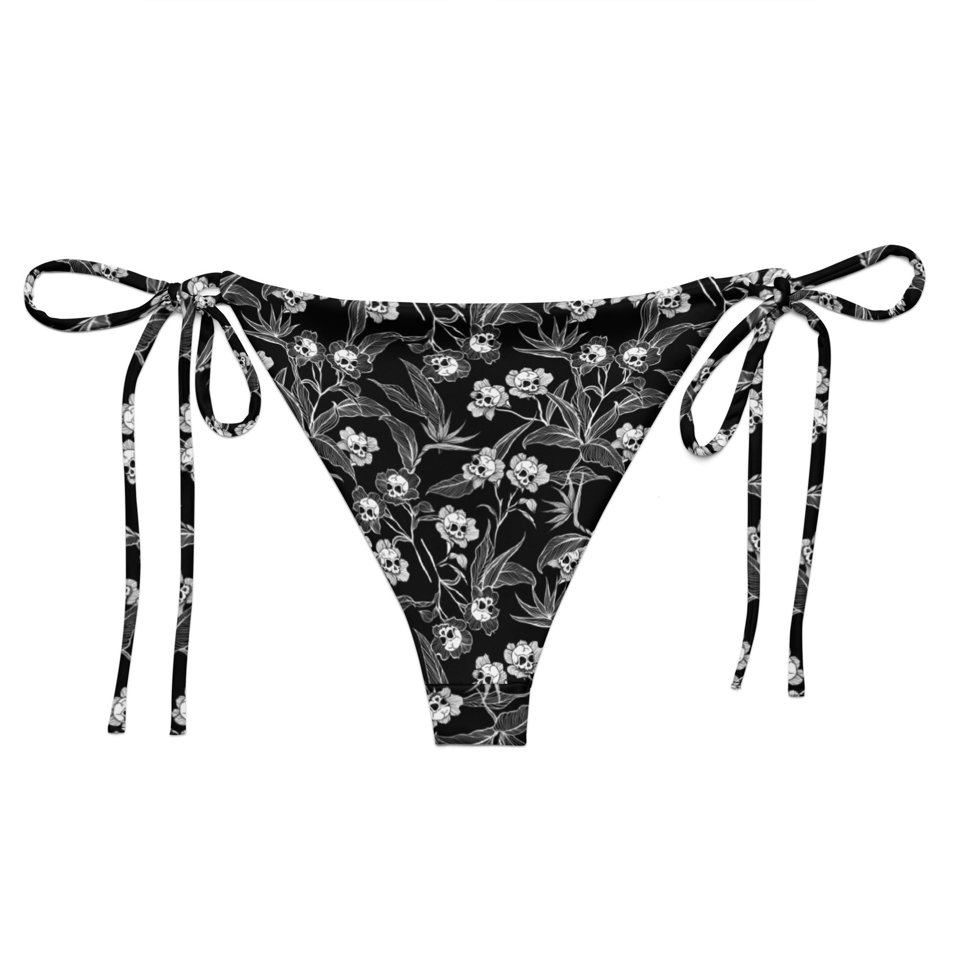 Gothic Floral Recycled String Bikini Bottom - Black + White - Red Finch Creations