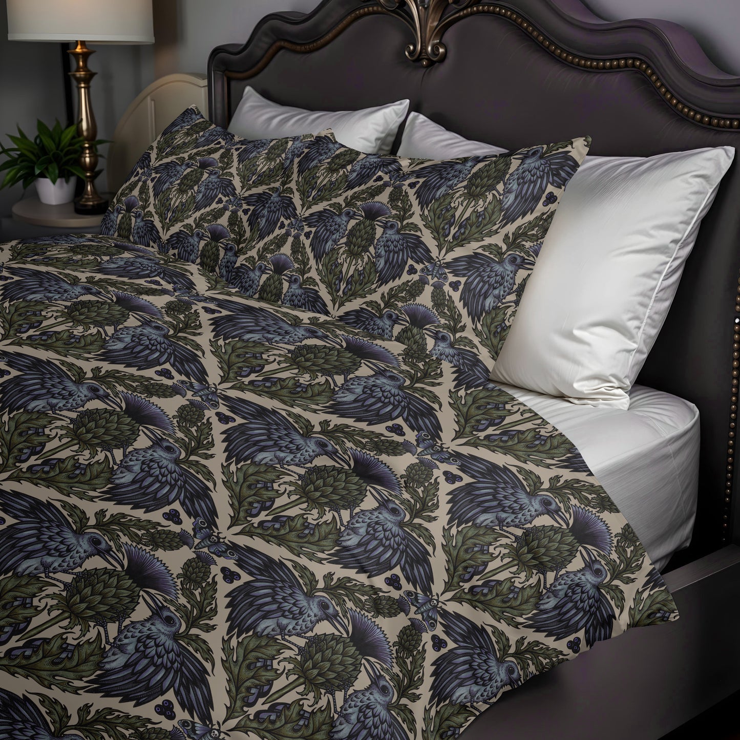 Art Nouveau Raven Thistle Duvet Cover - Multi-Color