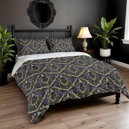 Art Nouveau Raven Thistle Duvet Cover - Multi-Color