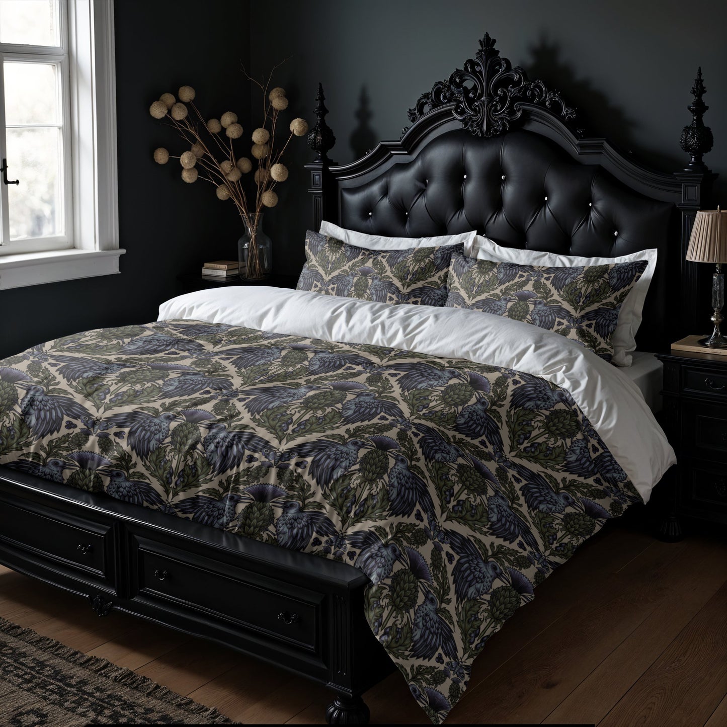 Art Nouveau Raven Thistle Duvet Cover - Multi-Color
