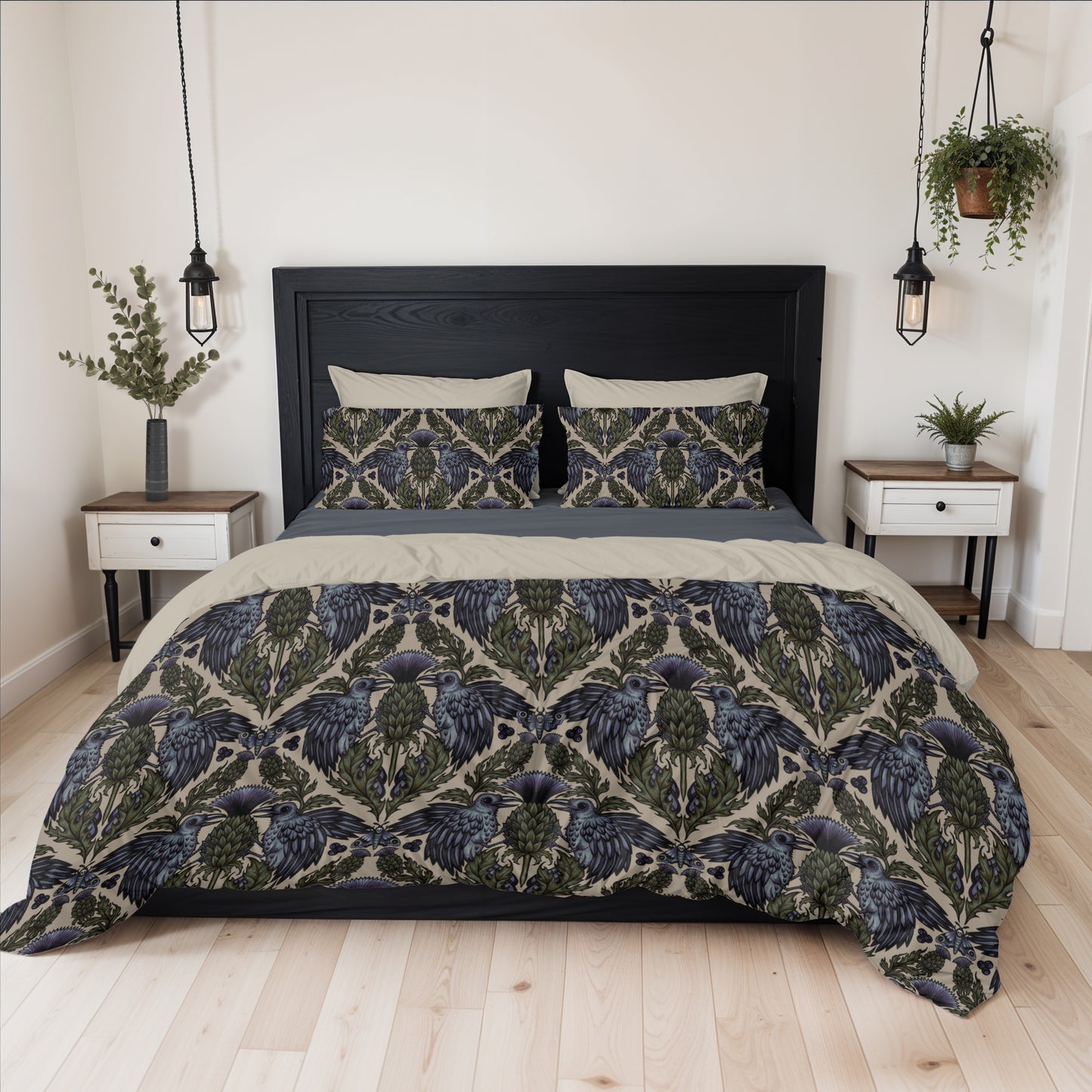 Art Nouveau Raven Thistle Duvet Cover - Multi-Color