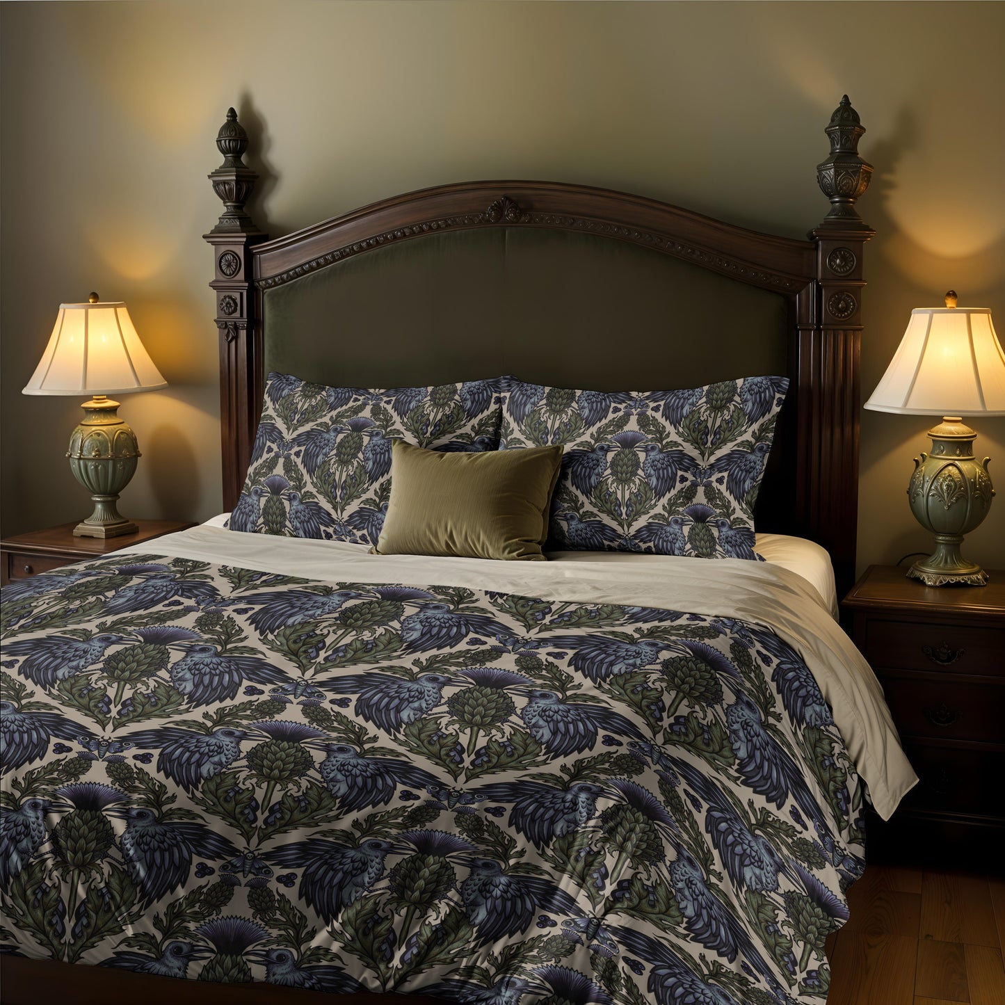 Art Nouveau Raven Thistle Duvet Cover - Multi-Color