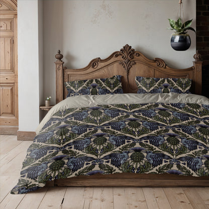Art Nouveau Raven Thistle Duvet Cover - Multi-Color