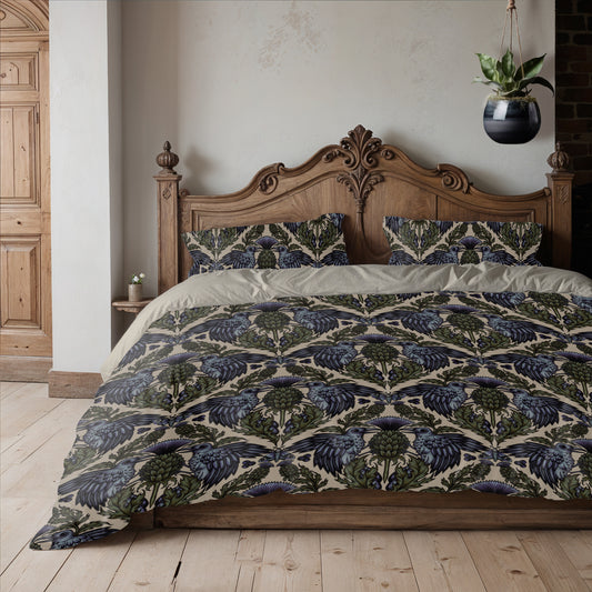 Art Nouveau Raven Thistle Duvet Cover - Multi-Color