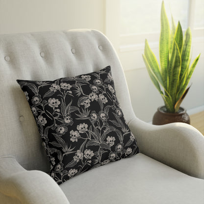 Gothic Floral Skull Flower Throw Pillow Cover - Red Finch Creations