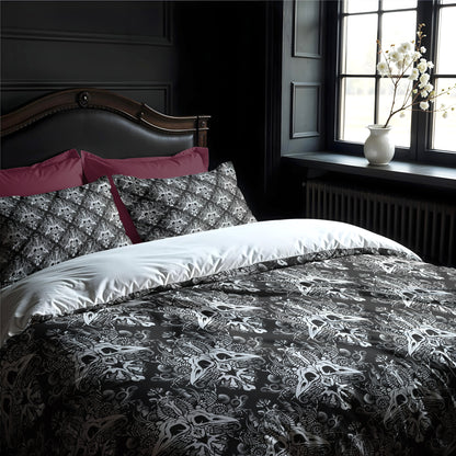Dark Damask Bones Duvet Cover - Black + White
