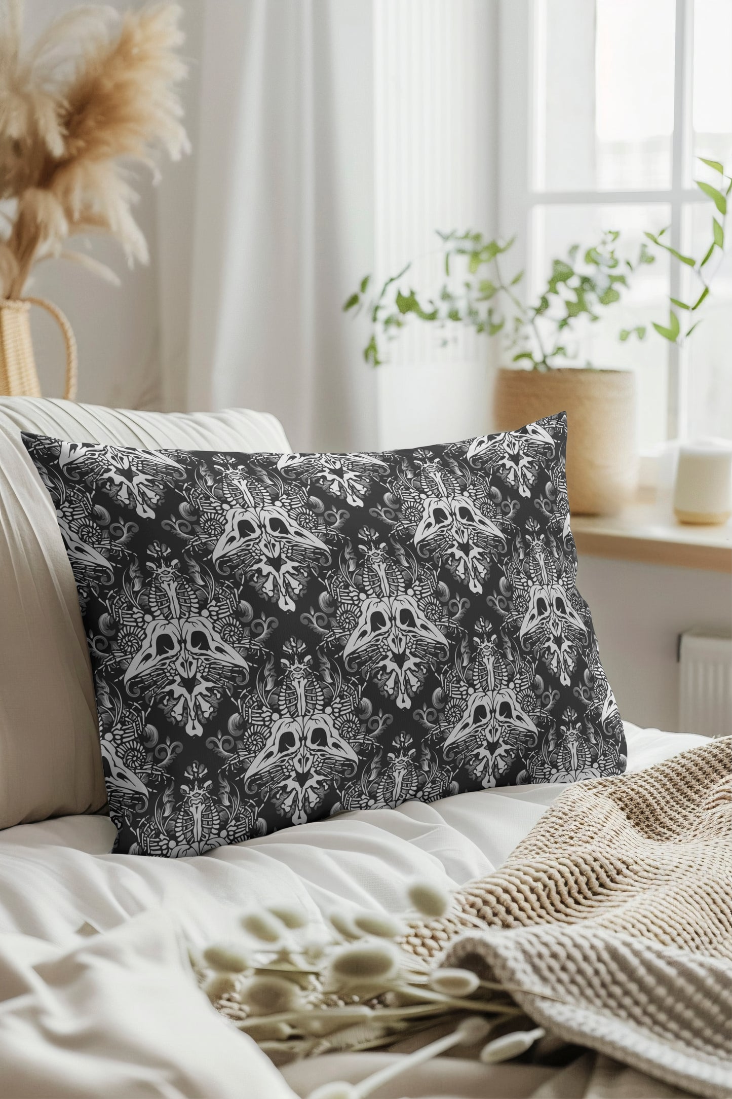Dark Damask Bones Duvet Cover - Black + White