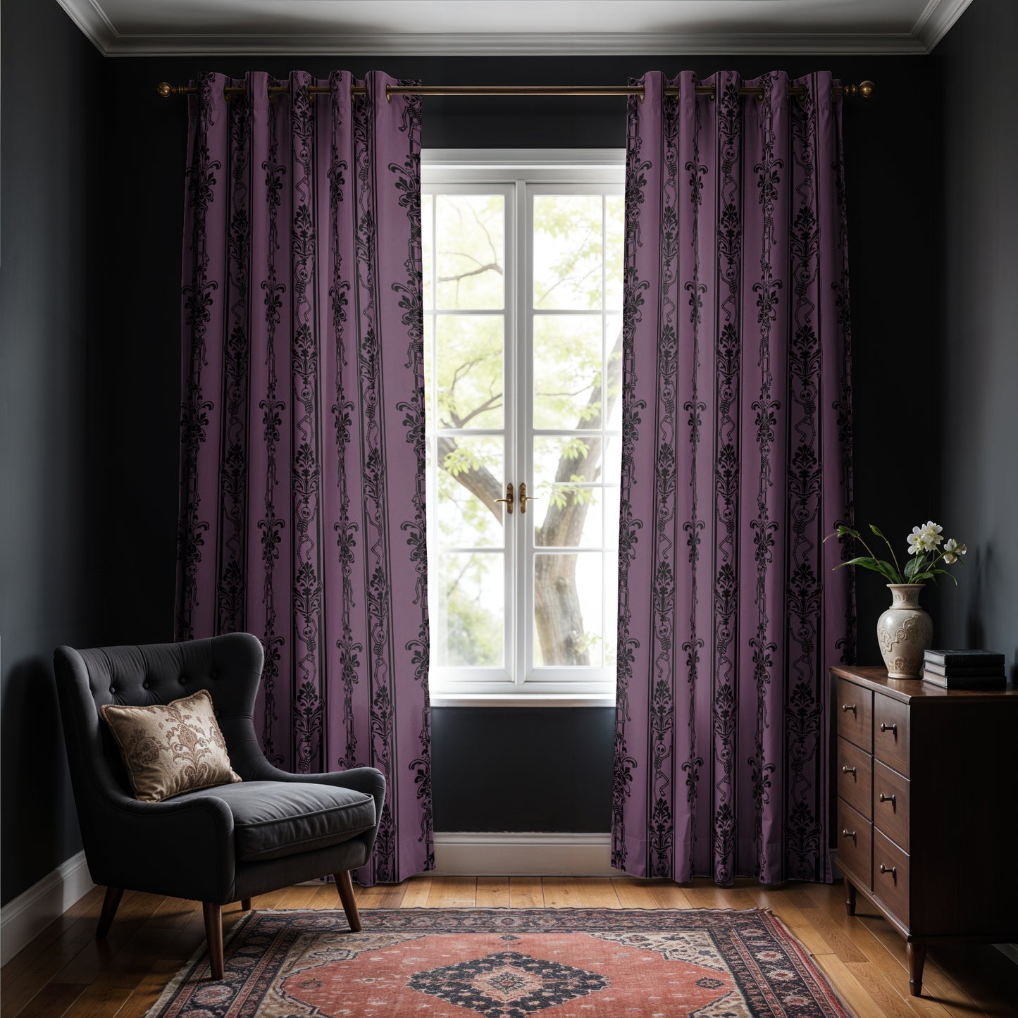 Dancing Skeleton Blackout Grommet Curtains | 2 Pieces - Mauve