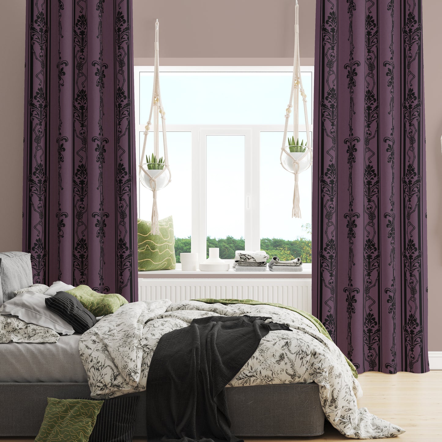 Dancing Skeleton Blackout Grommet Curtains | 2 Pieces - Mauve