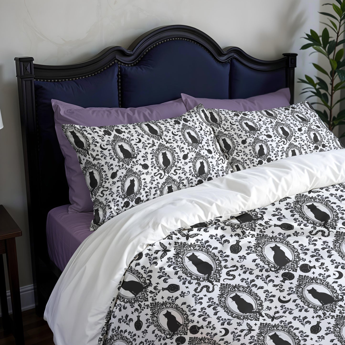 Gothic Cat Duvet Cover - Black + White