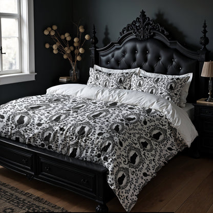 Gothic Cat Duvet Cover - Black + White