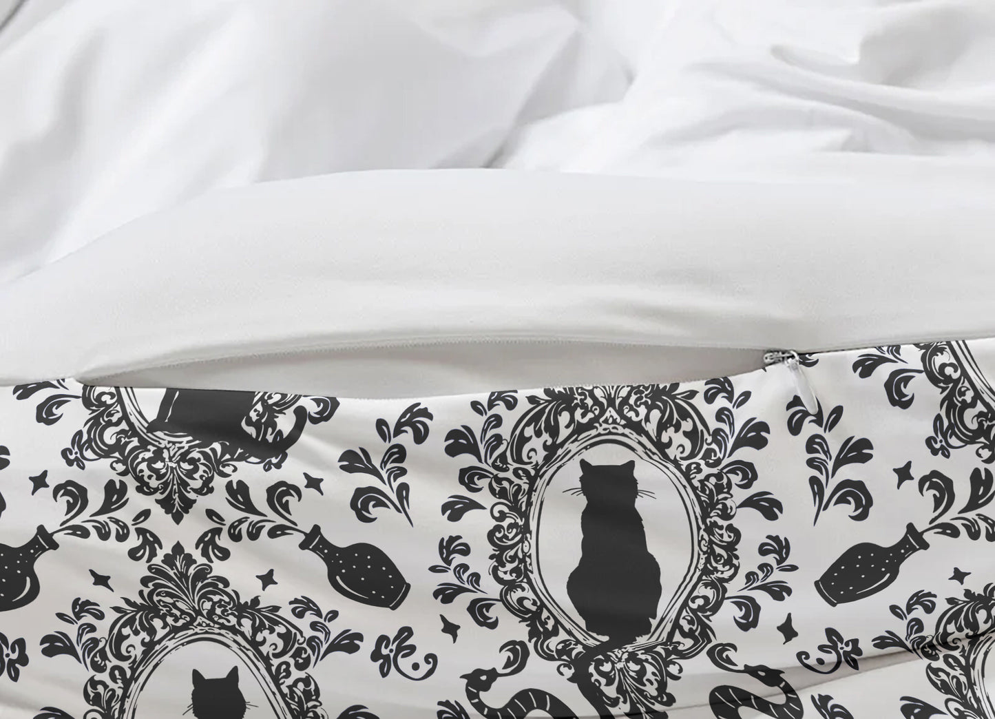 Gothic Cat Duvet Cover - Black + White