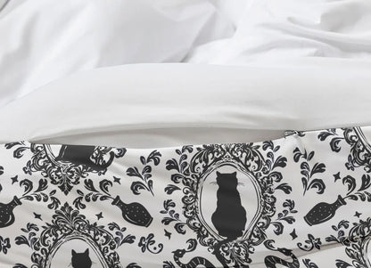 Gothic Cat Duvet Cover - Black + White