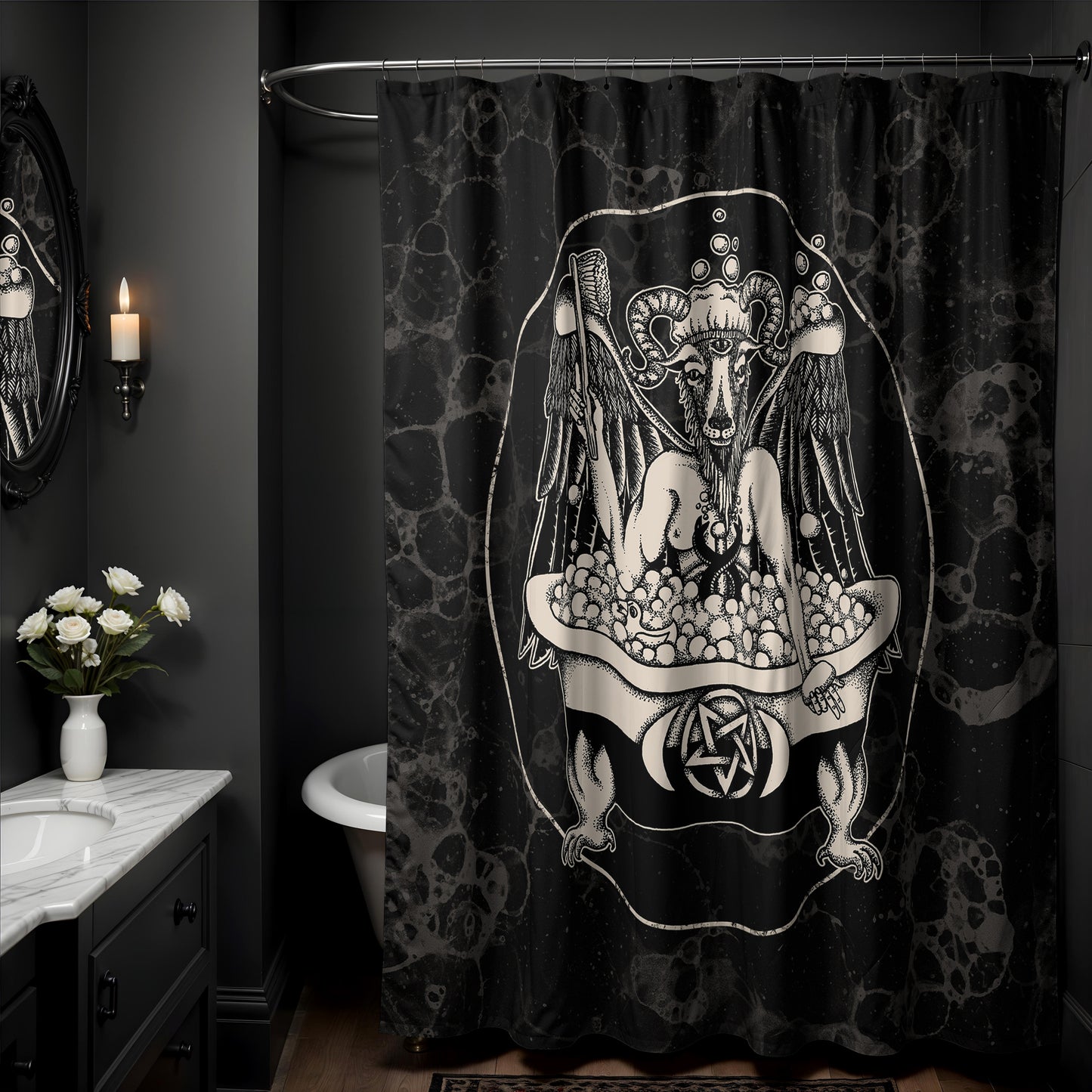 Bathomet Occult Humor Shower Curtain - Red Finch Creations