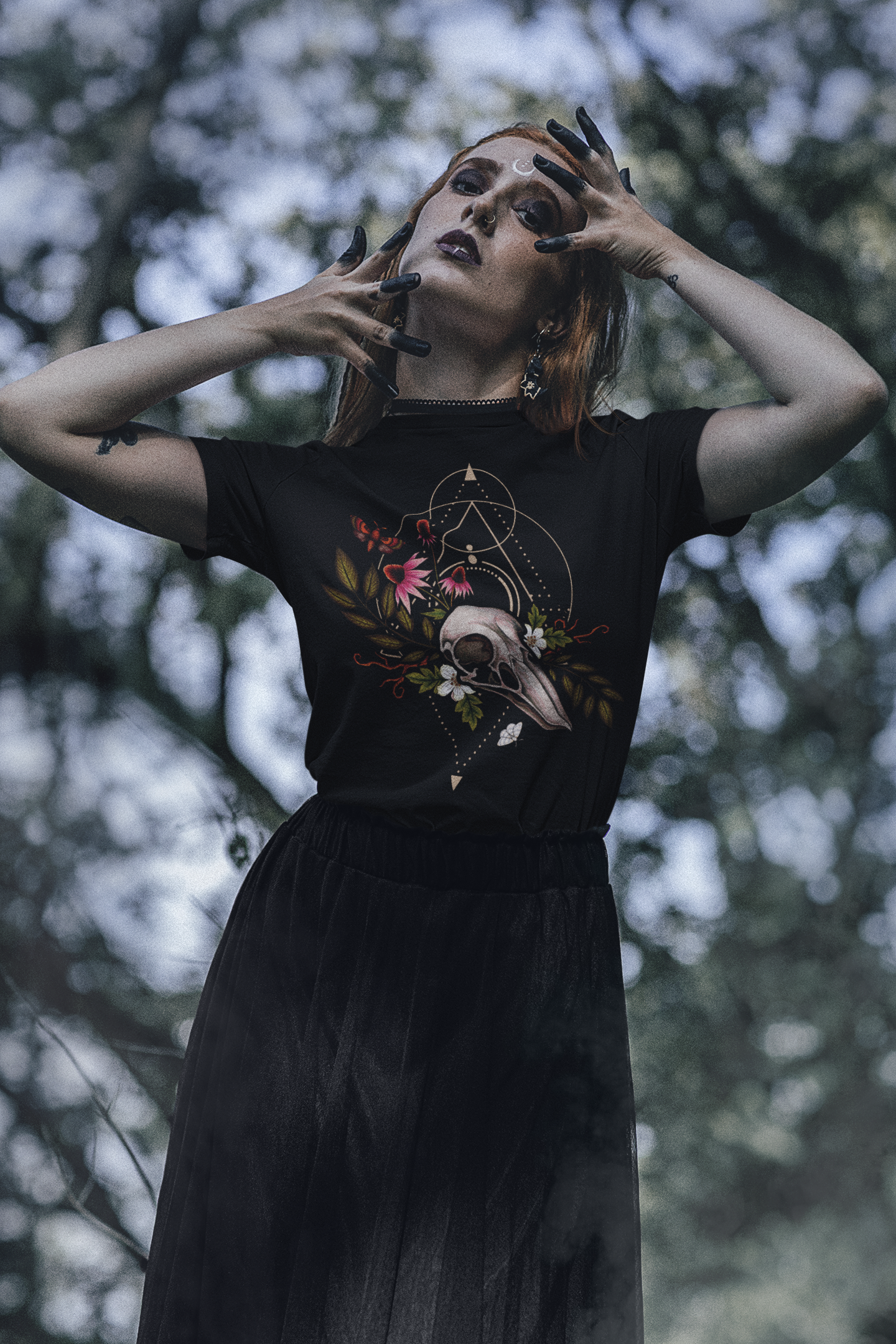 Forest Witch Occult Floral Unisex T-Shirt - Black - Red Finch Creations