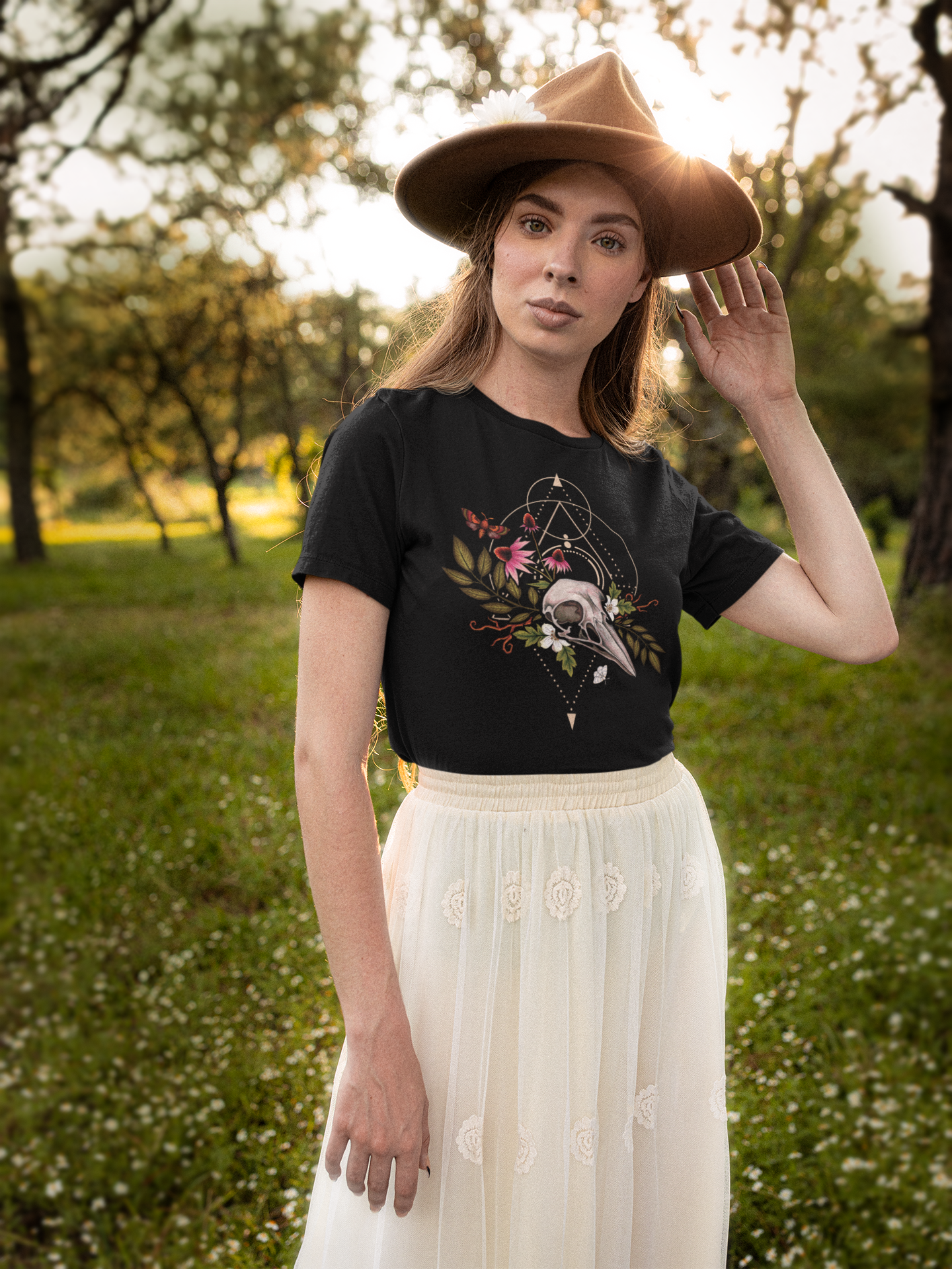 Forest Witch Occult Floral Unisex T-Shirt - Black - Red Finch Creations