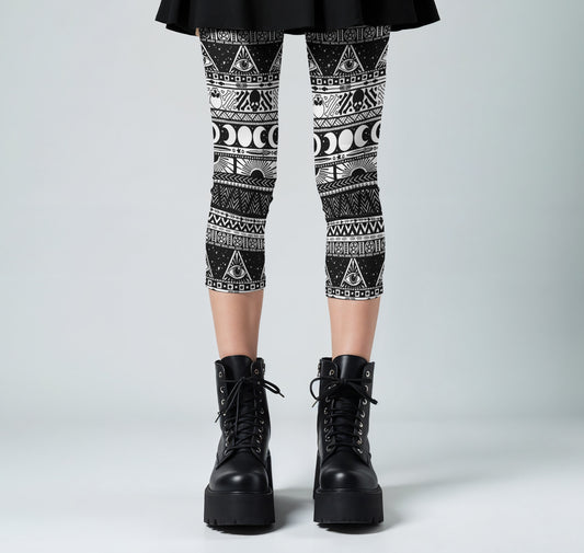 Witchy Striped Capri Leggings - Black + White - Red Finch Creations